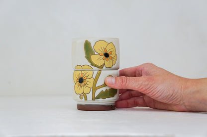 Buttercup flower double stack cups in Bone