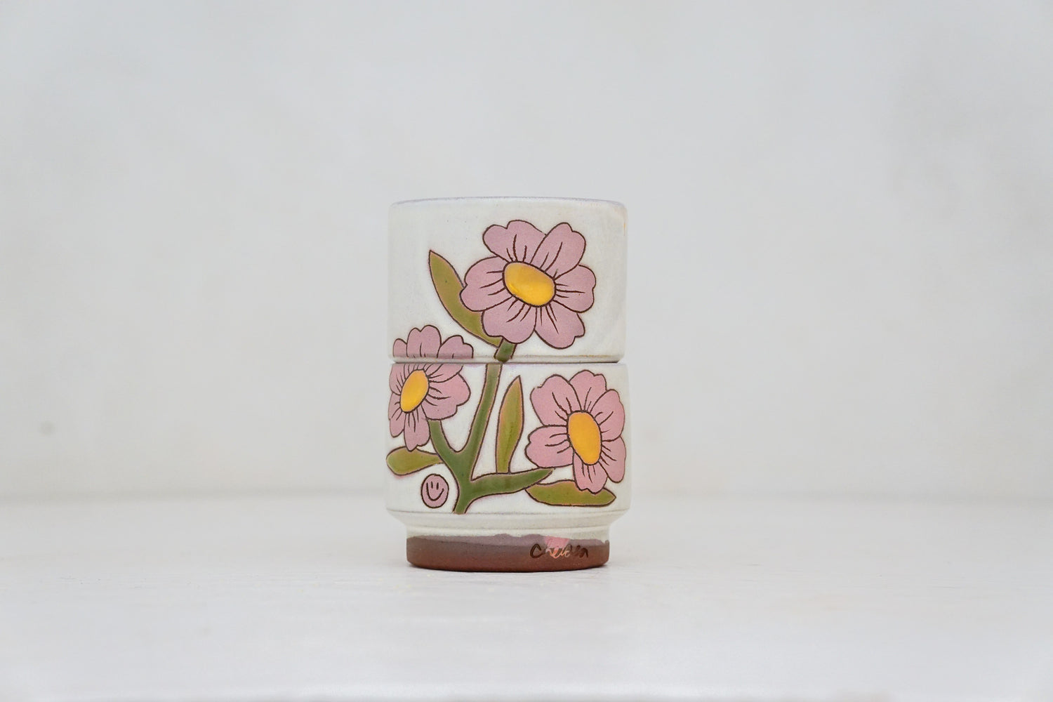 Pinktastic flower double stack cups in Bone