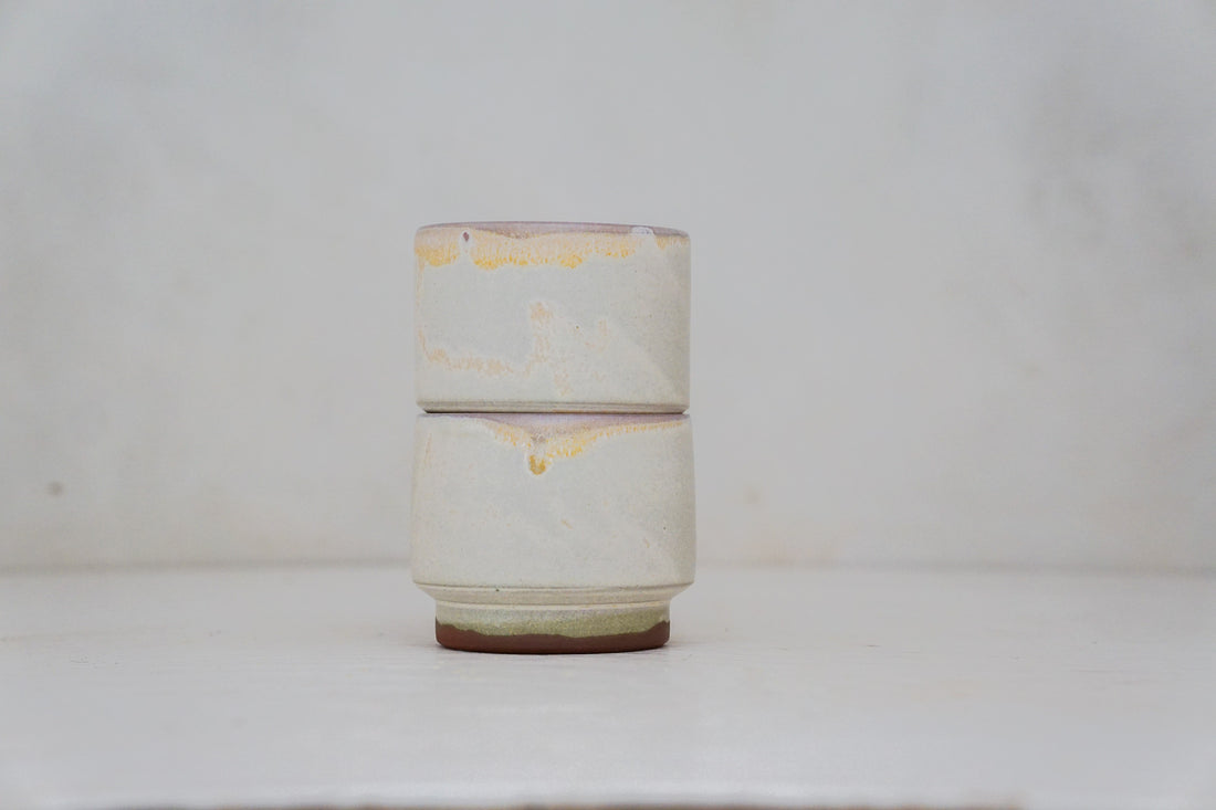 Pinktastic flower double stack cups in Bone