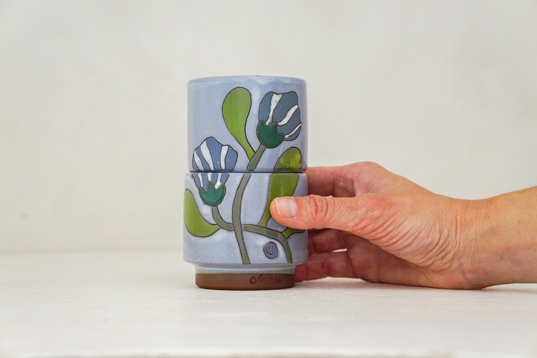 Hello flower double stack cups in White
