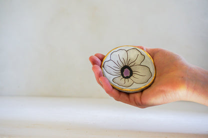 GOLD Flower ring dish in White