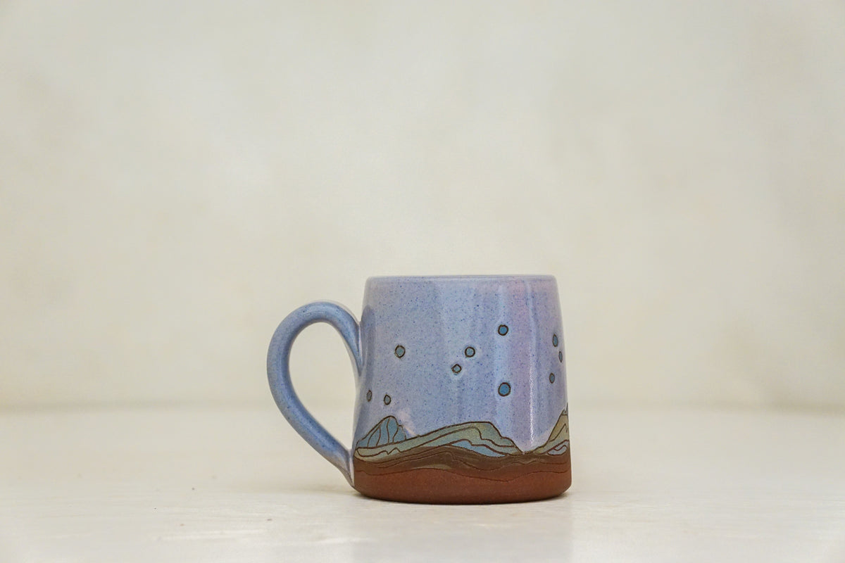 Mtn Crescent moon BB mug in Pink (but on blue slip)