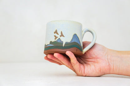 W Teton Birds mug shortie in Bone