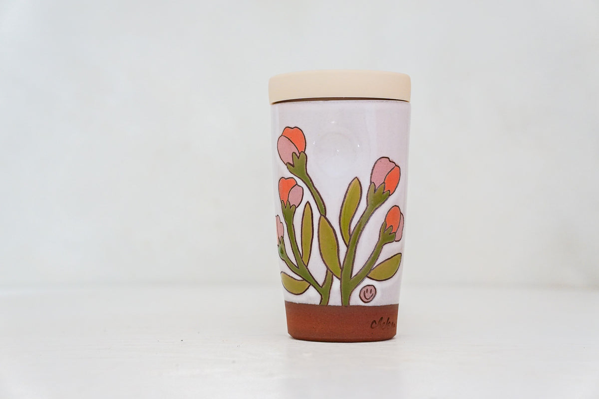 A FAV Flower Tall Travel Cup in White