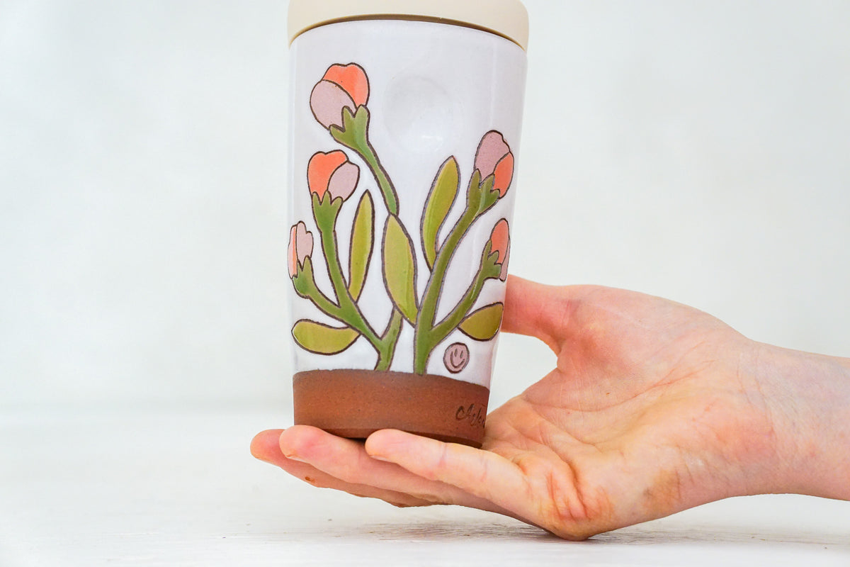 A FAV Flower Tall Travel Cup in White