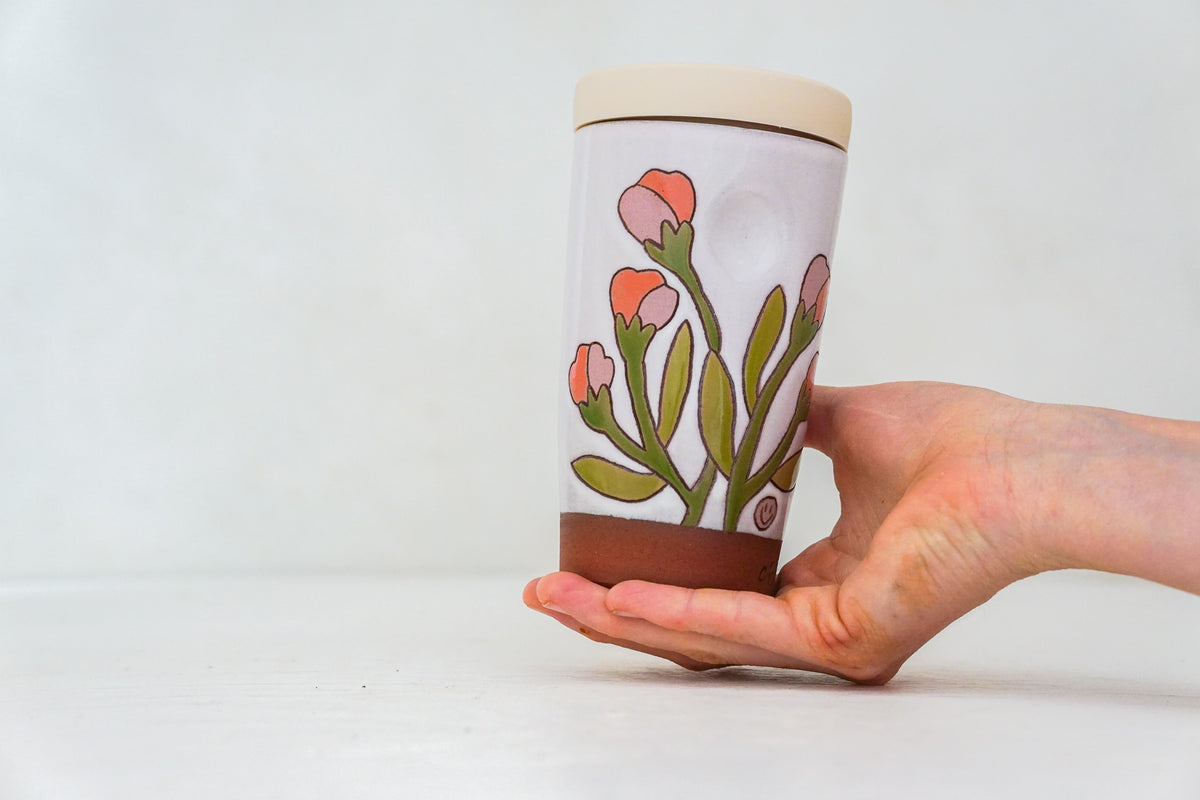 A FAV Flower Tall Travel Cup in White