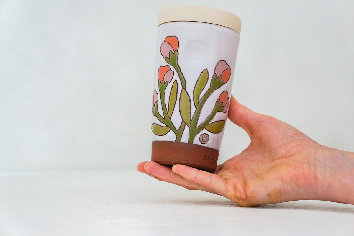 A FAV Flower Tall Travel Cup in White