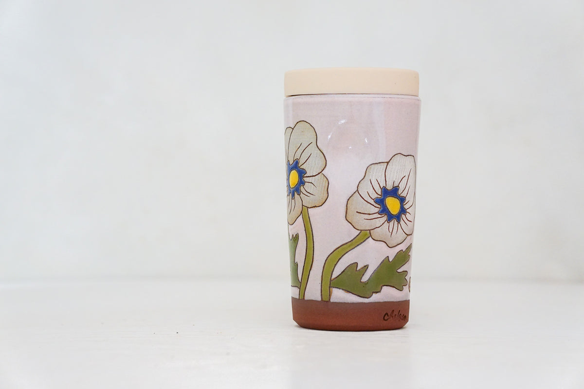 Flower Power Tall Travel Cup in Pink