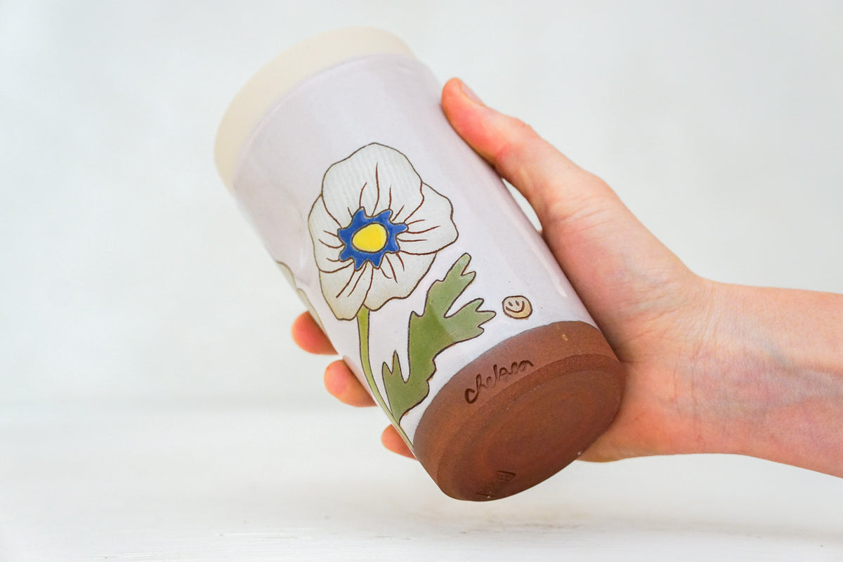 Flower Power Tall Travel Cup in Pink