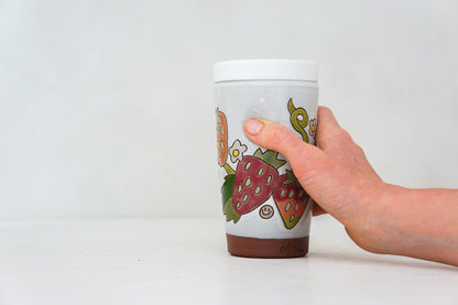Strawberry Tall Travel Cup in White