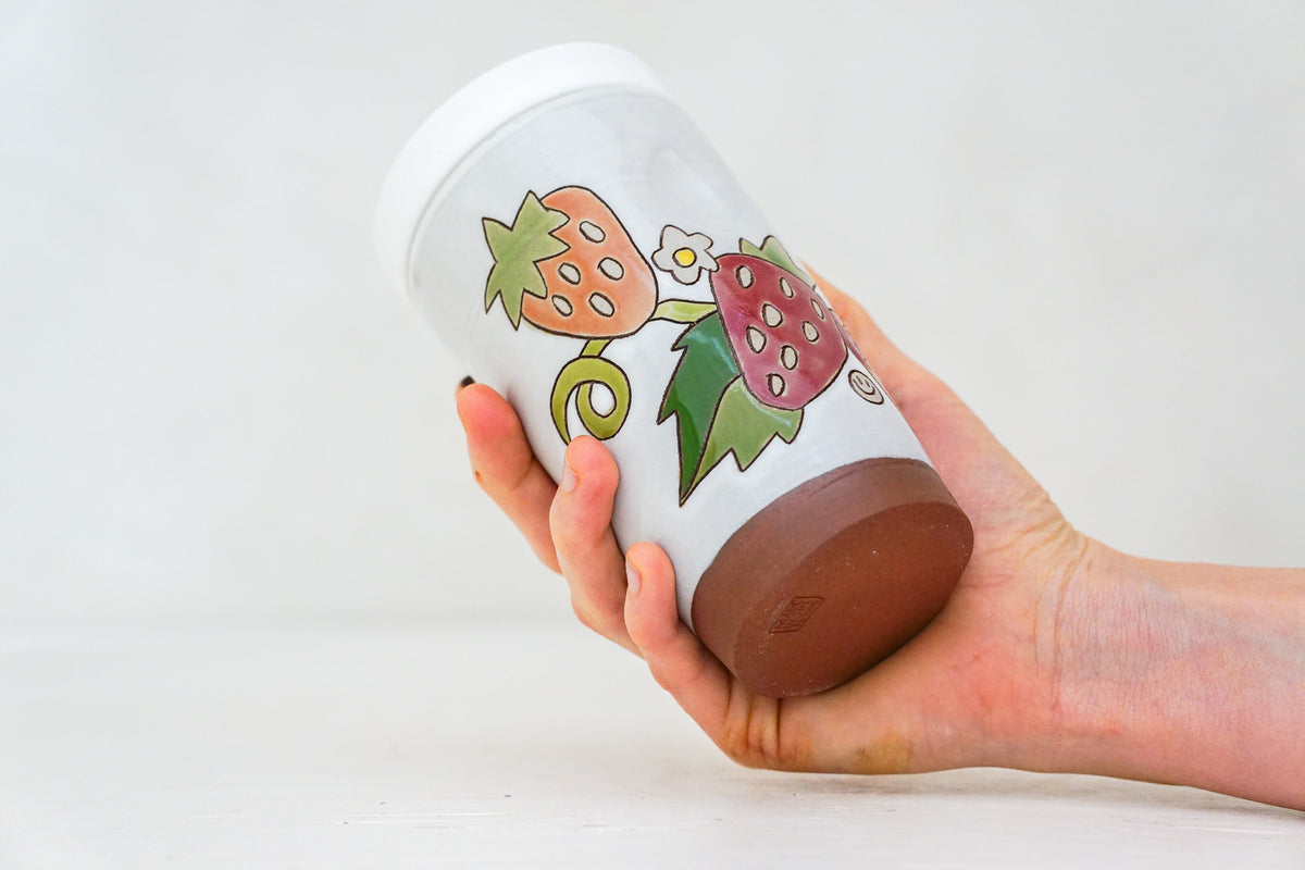 Strawberry Tall Travel Cup in White
