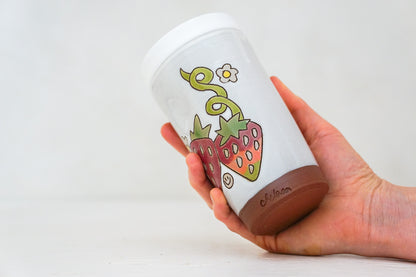 Strawberry Tall Travel Cup in White