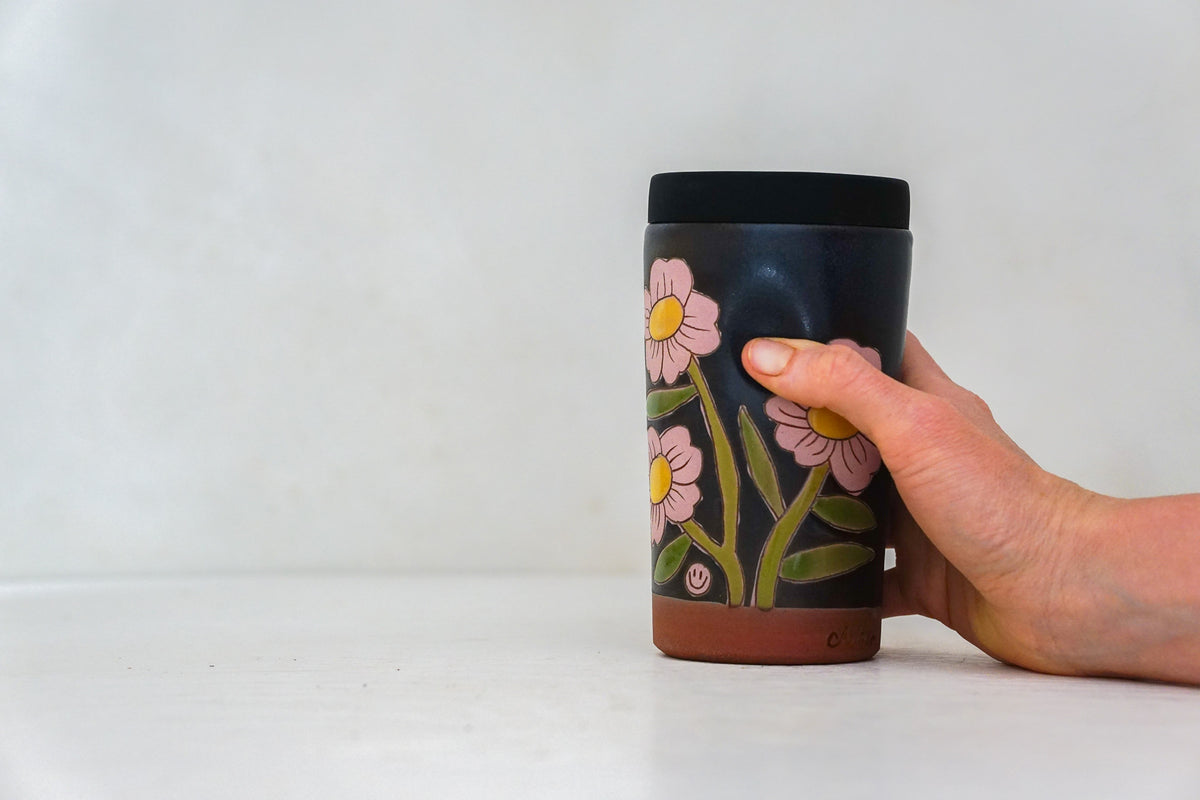 Pink Flower Travel Cup in Darby