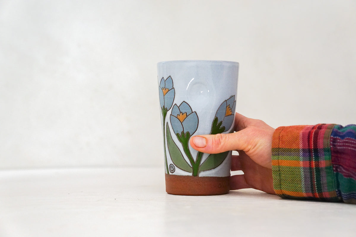 Blue Crocus Cup in White