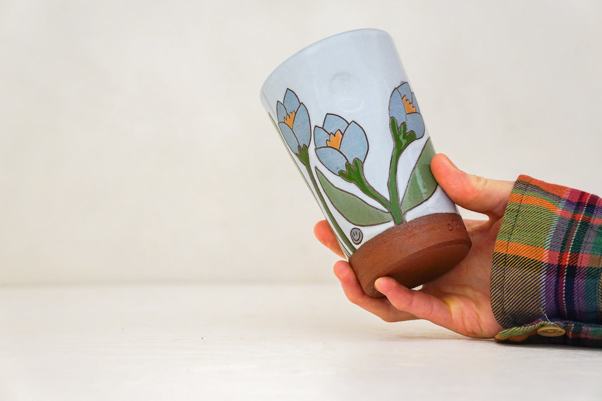 Blue Crocus Cup in White