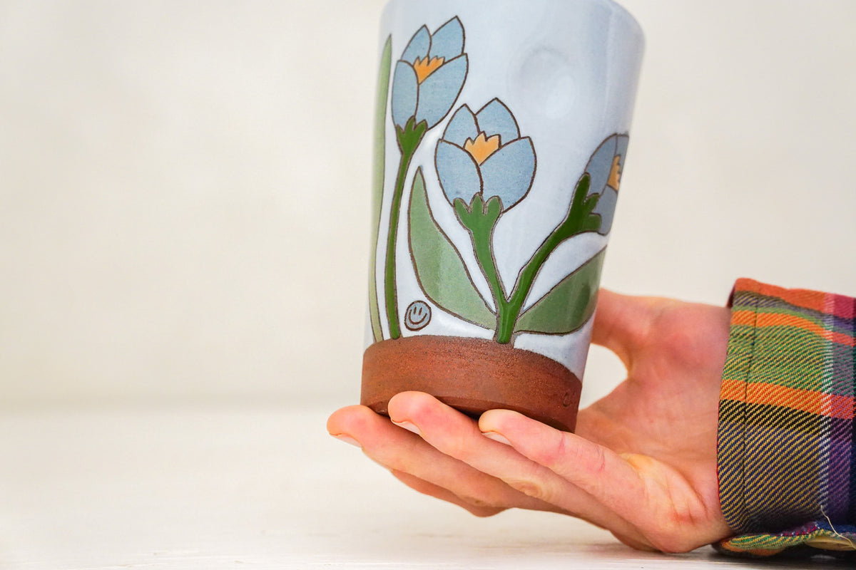 Blue Crocus Cup in White