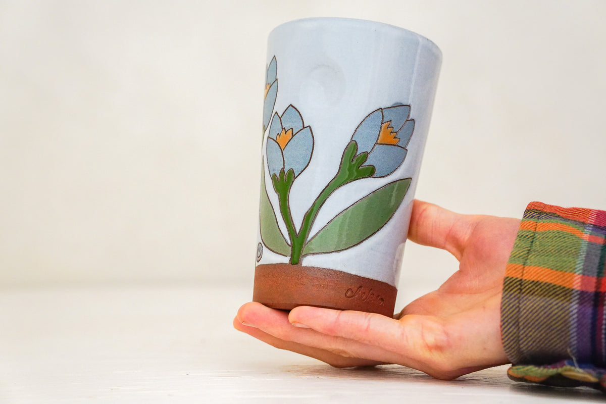 Blue Crocus Cup in White