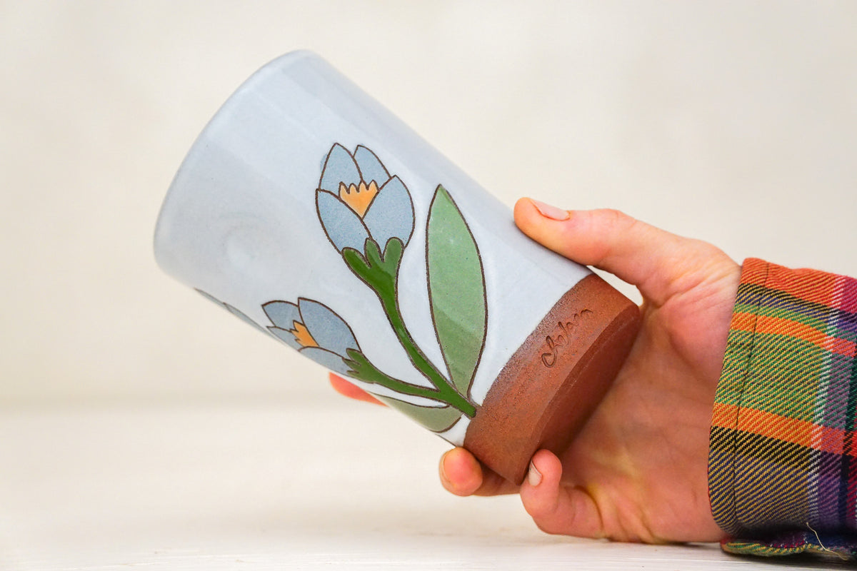 Blue Crocus Cup in White