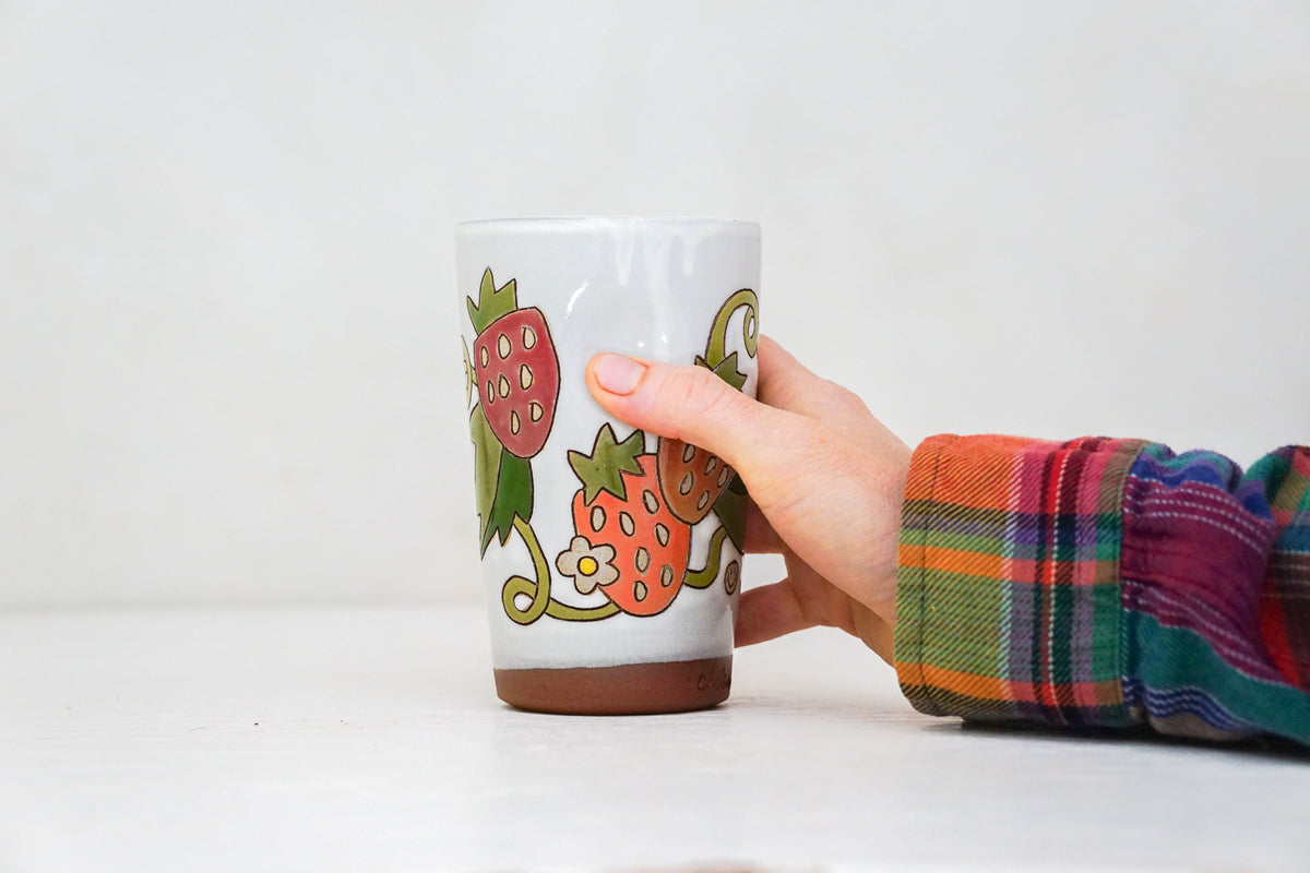 Strawberry Tall Cup in White