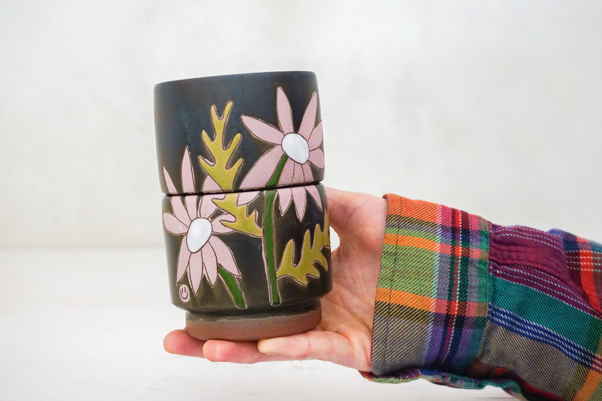 Pink Flower stacker cups in Darby