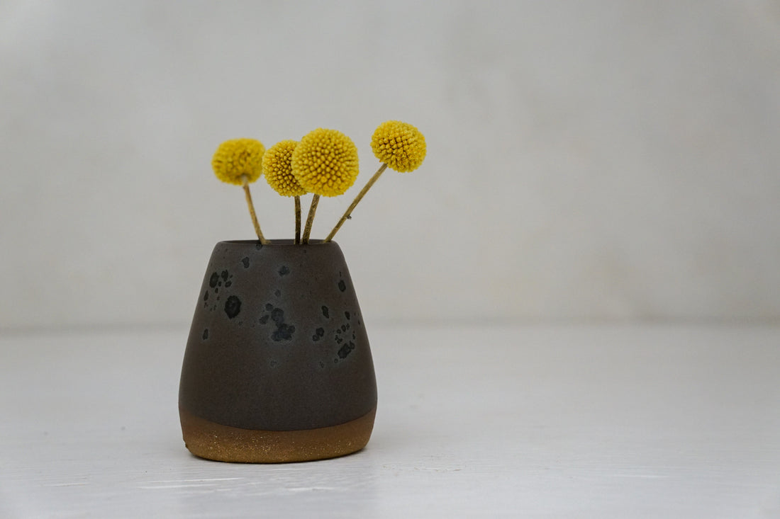 Brown clay Bud Vase in Mocha with Brass speck