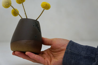 Brown clay Bud Vase in Mocha with Brass speck