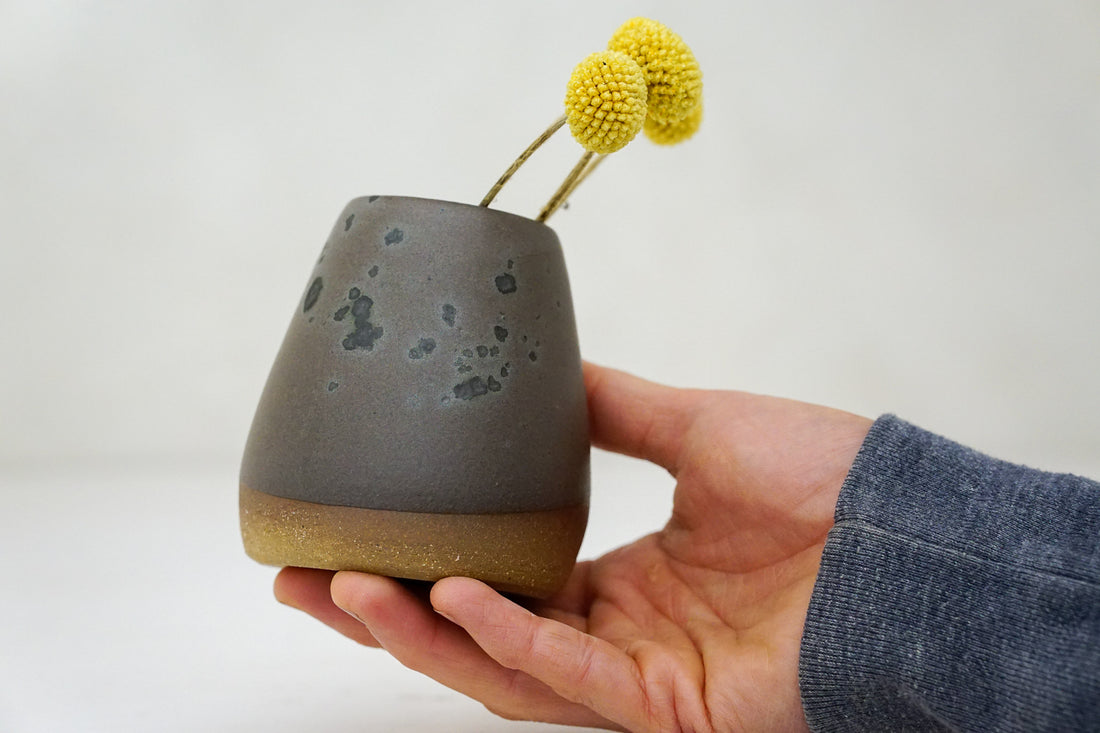 Brown clay Bud Vase in Mocha with Brass speck