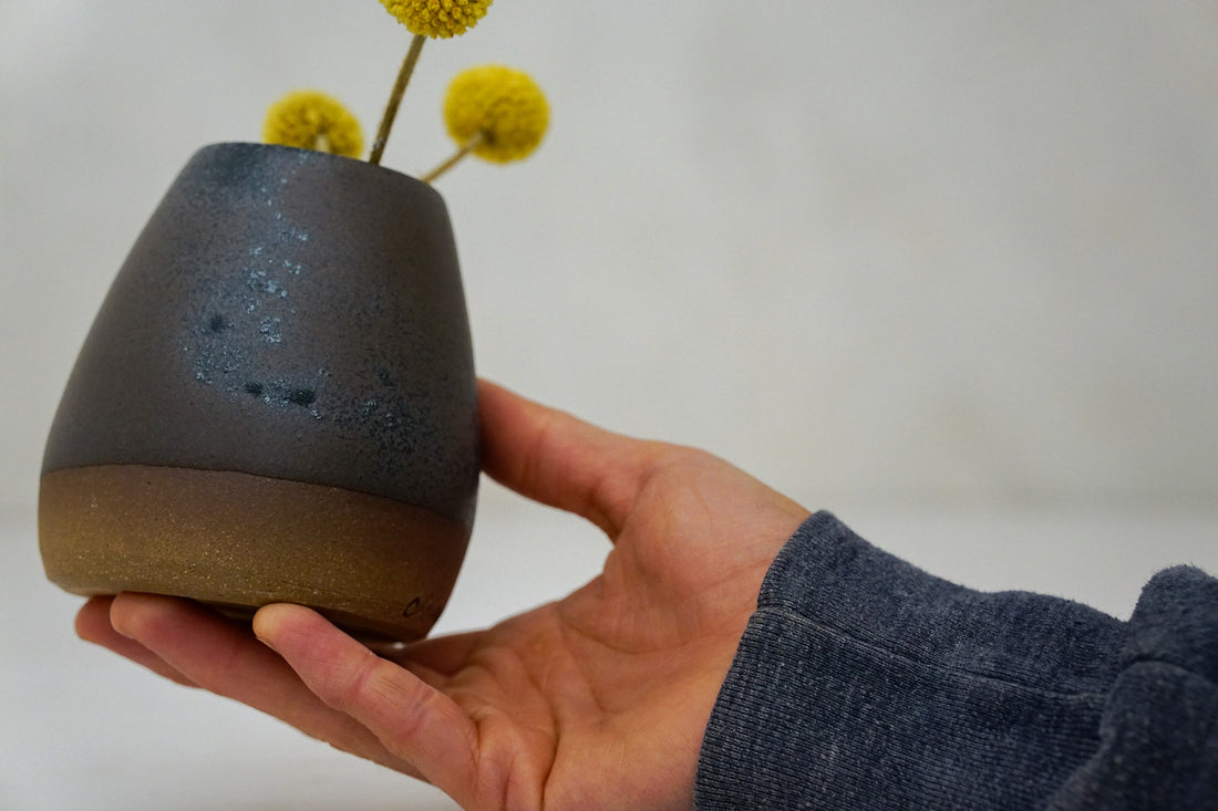Brown clay Bud Vase in Mocha with Iron speck