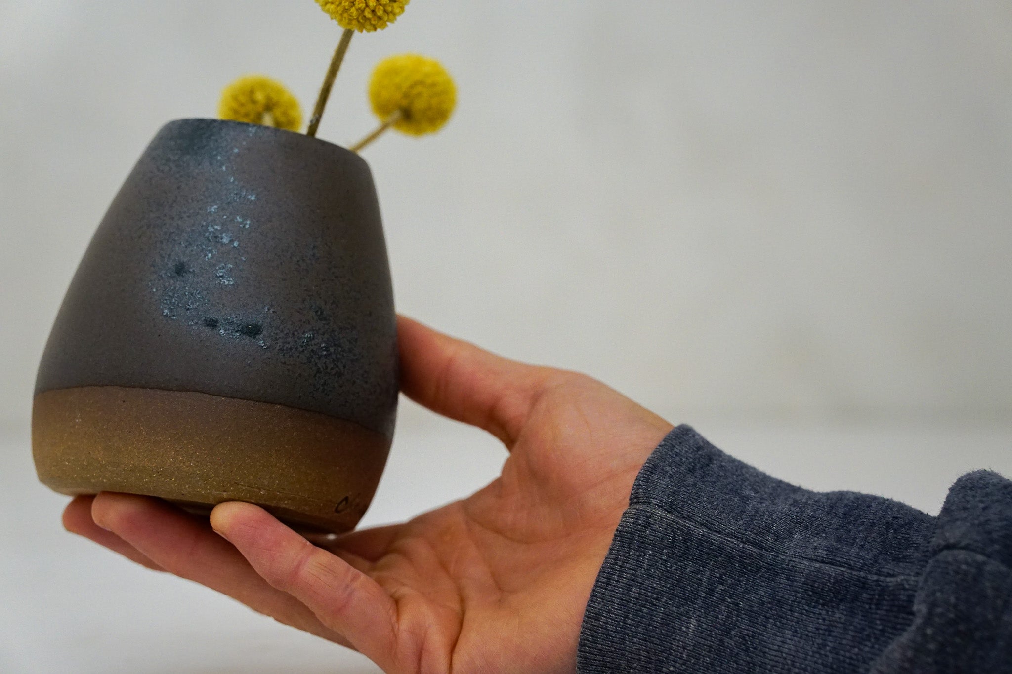 Brown clay Bud Vase in Mocha with Iron speck