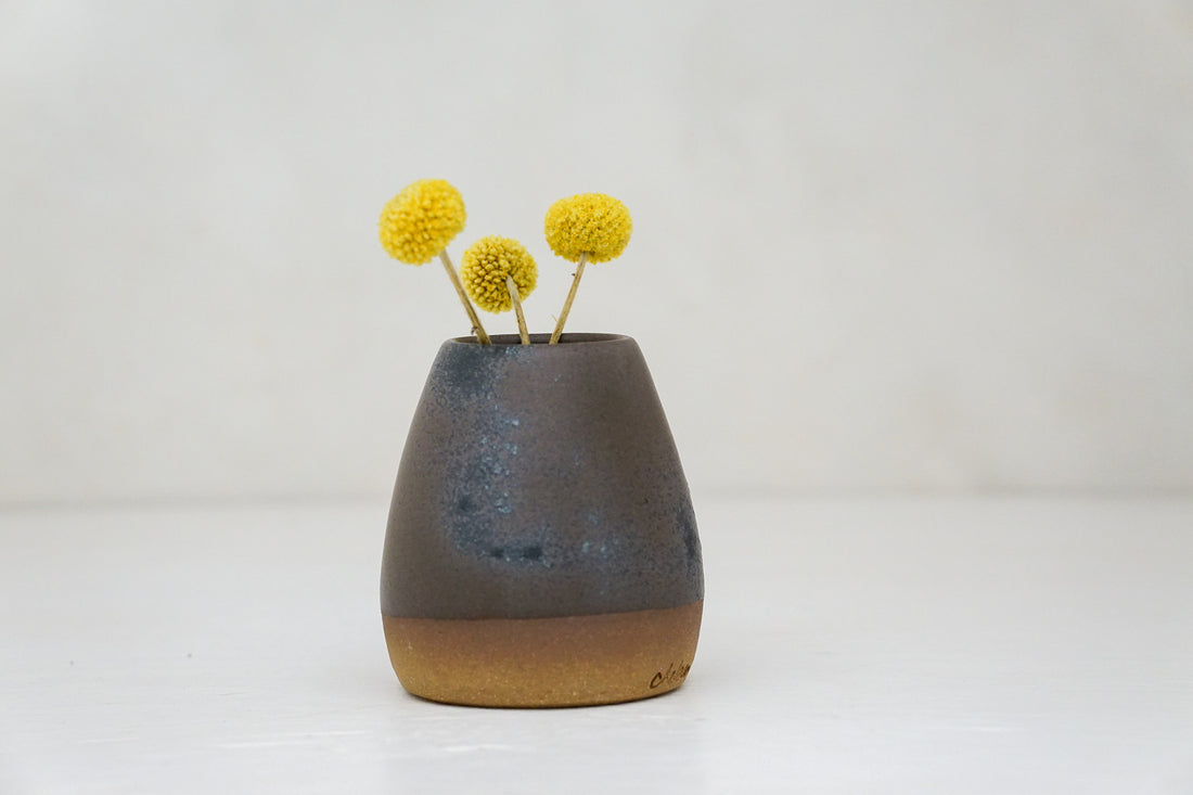 Brown clay Bud Vase in Mocha with Iron speck