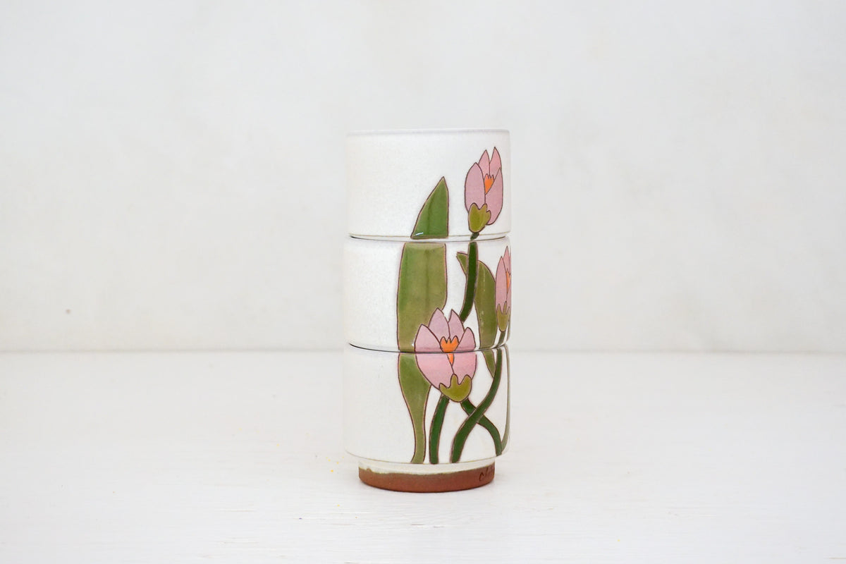 Pink Crocus Stacker cups in Bone