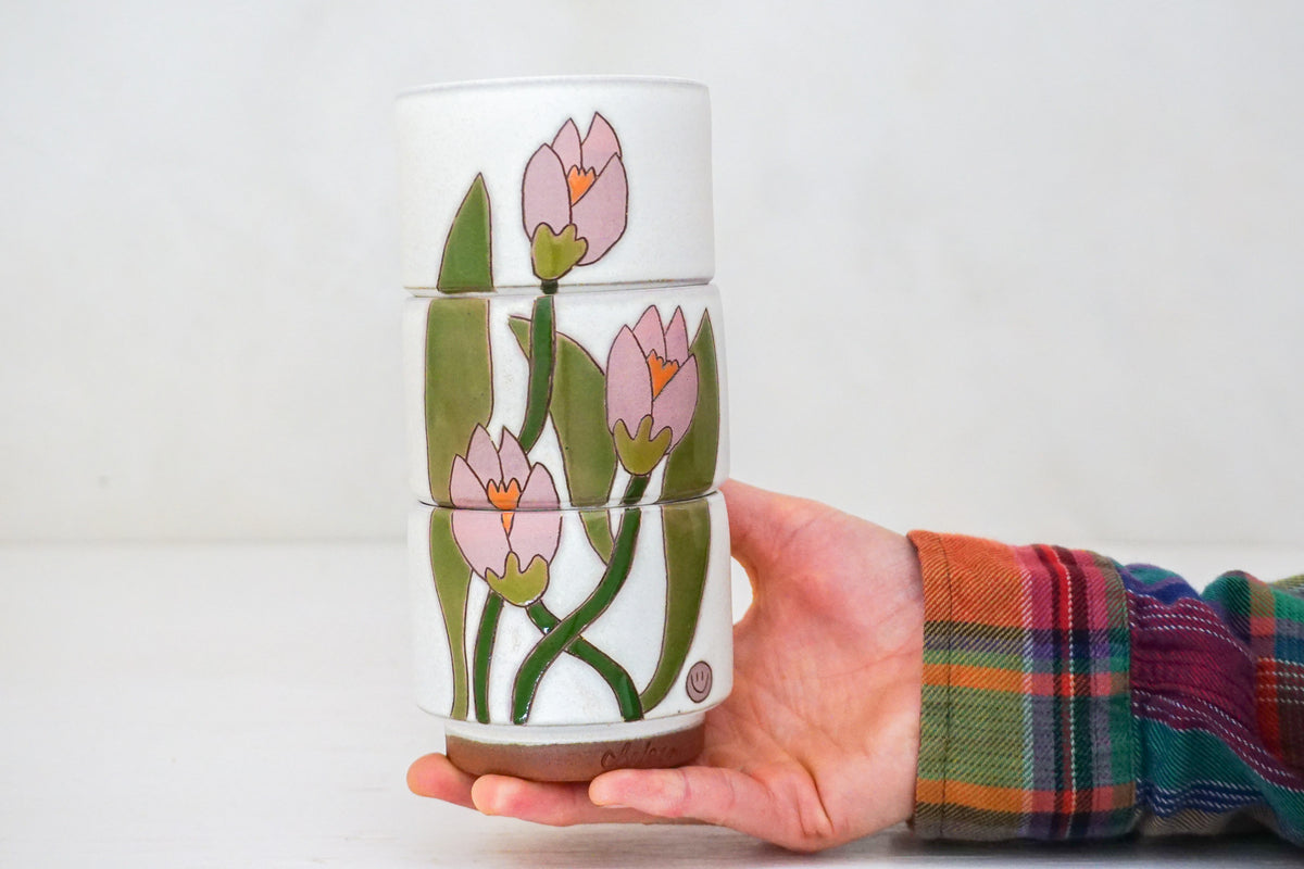 Pink Crocus Stacker cups in Bone