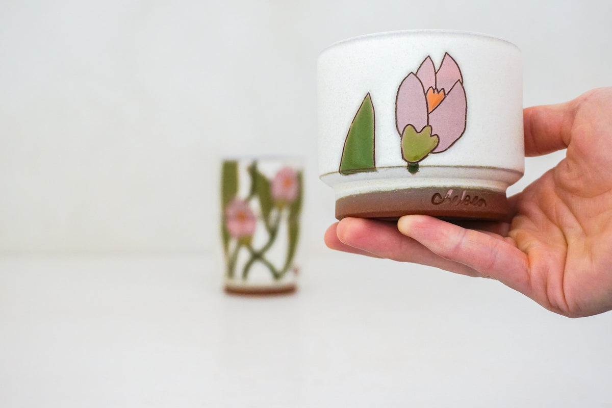Pink Crocus Stacker cups in Bone