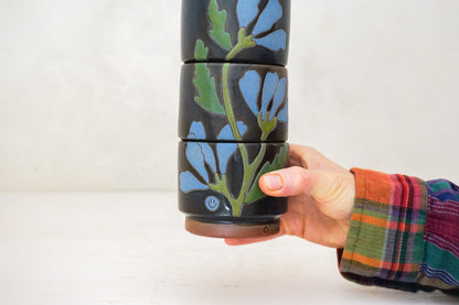 Dancing flowers blue Stacker cups in Darby