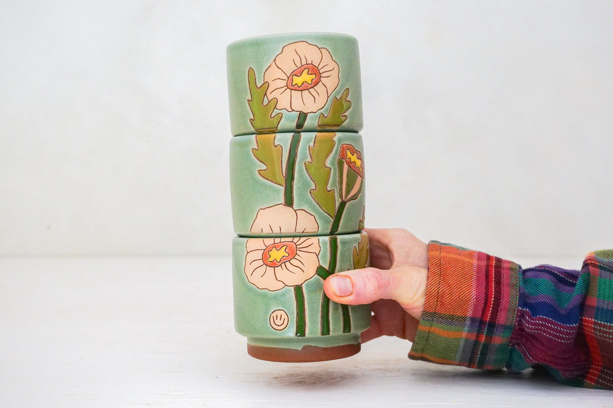 Poppy Stacker cups in Sage