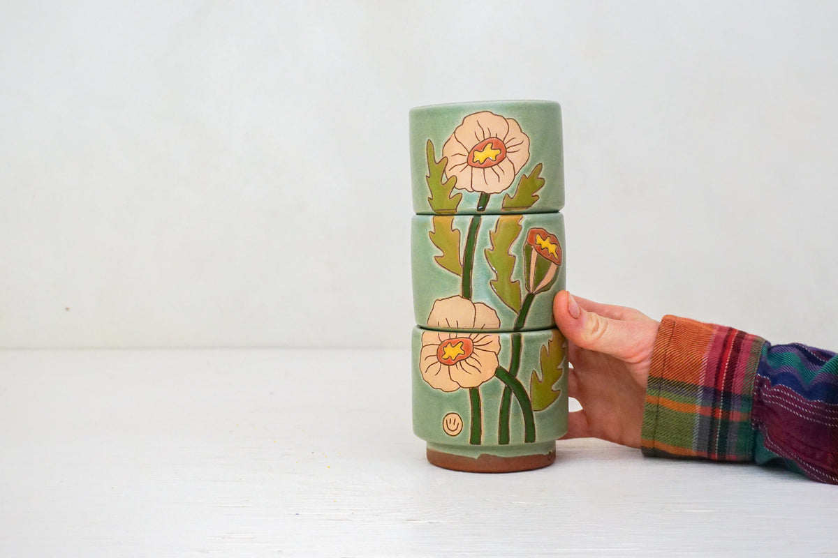 Poppy Stacker cups in Sage