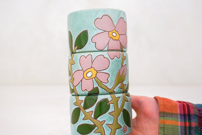 Pink Wild Rose Stacker cups in Lake