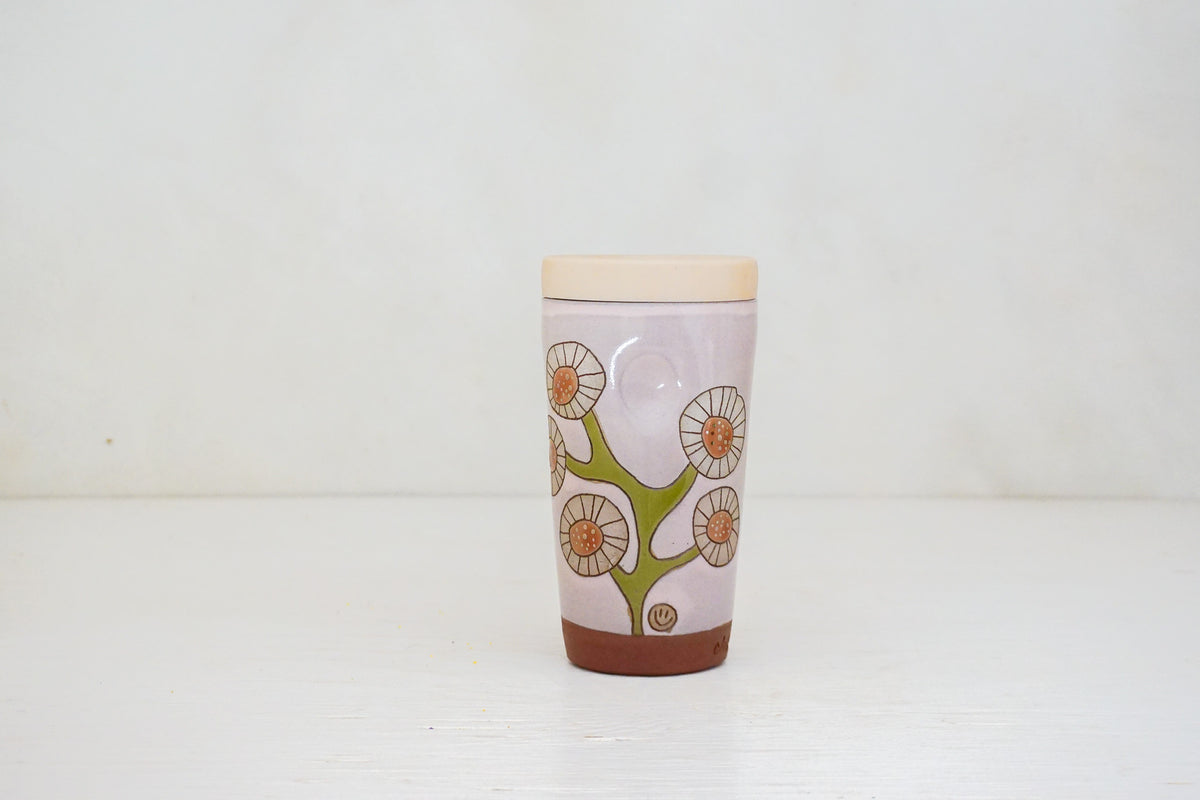 SILVER Circle Flower Travel Cup in Pink