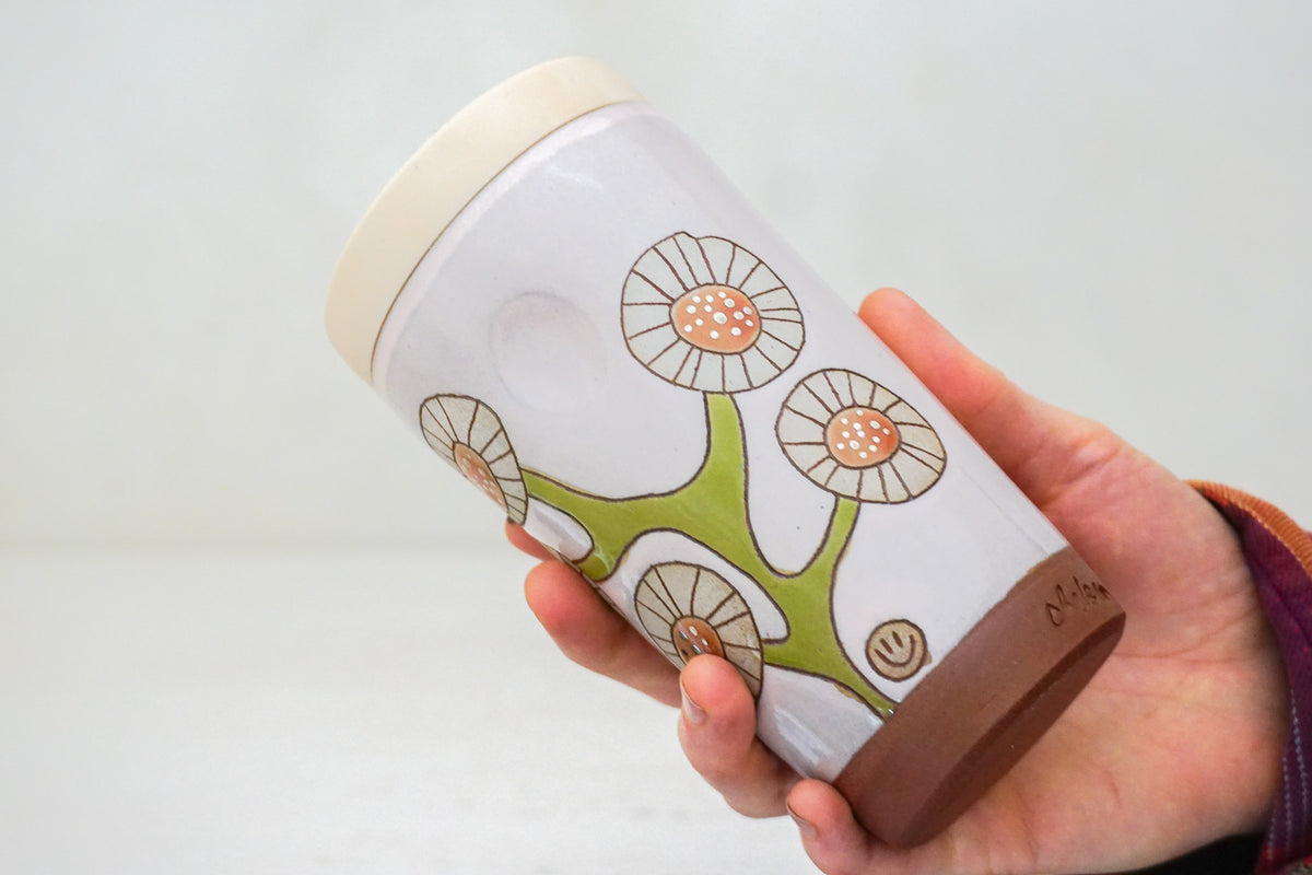 SILVER Circle Flower Travel Cup in Pink