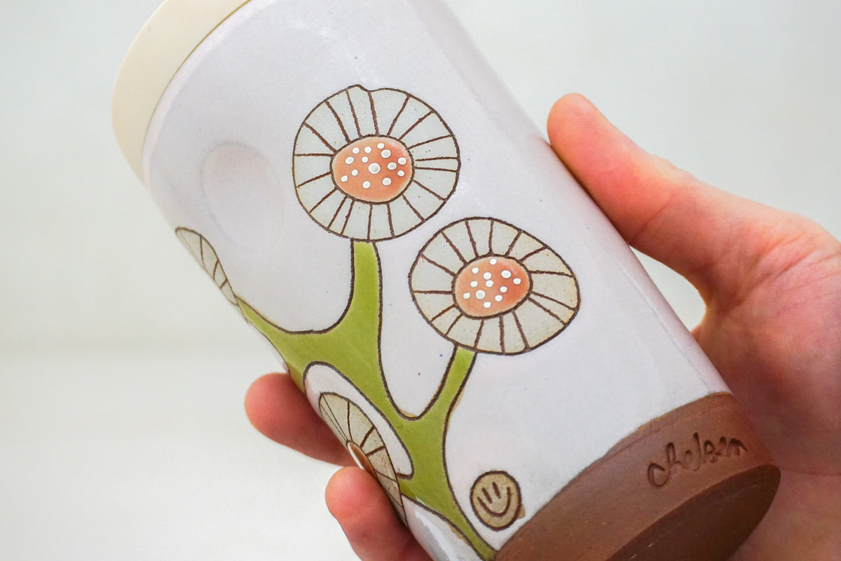 SILVER Circle Flower Travel Cup in Pink