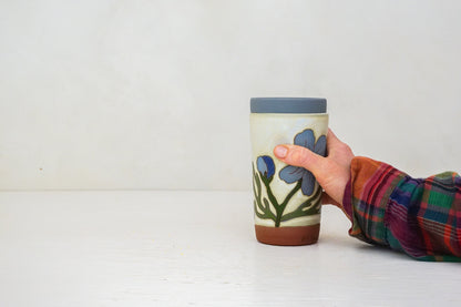 SILVER Blue Cosmo Flower Travel Cup in Bone
