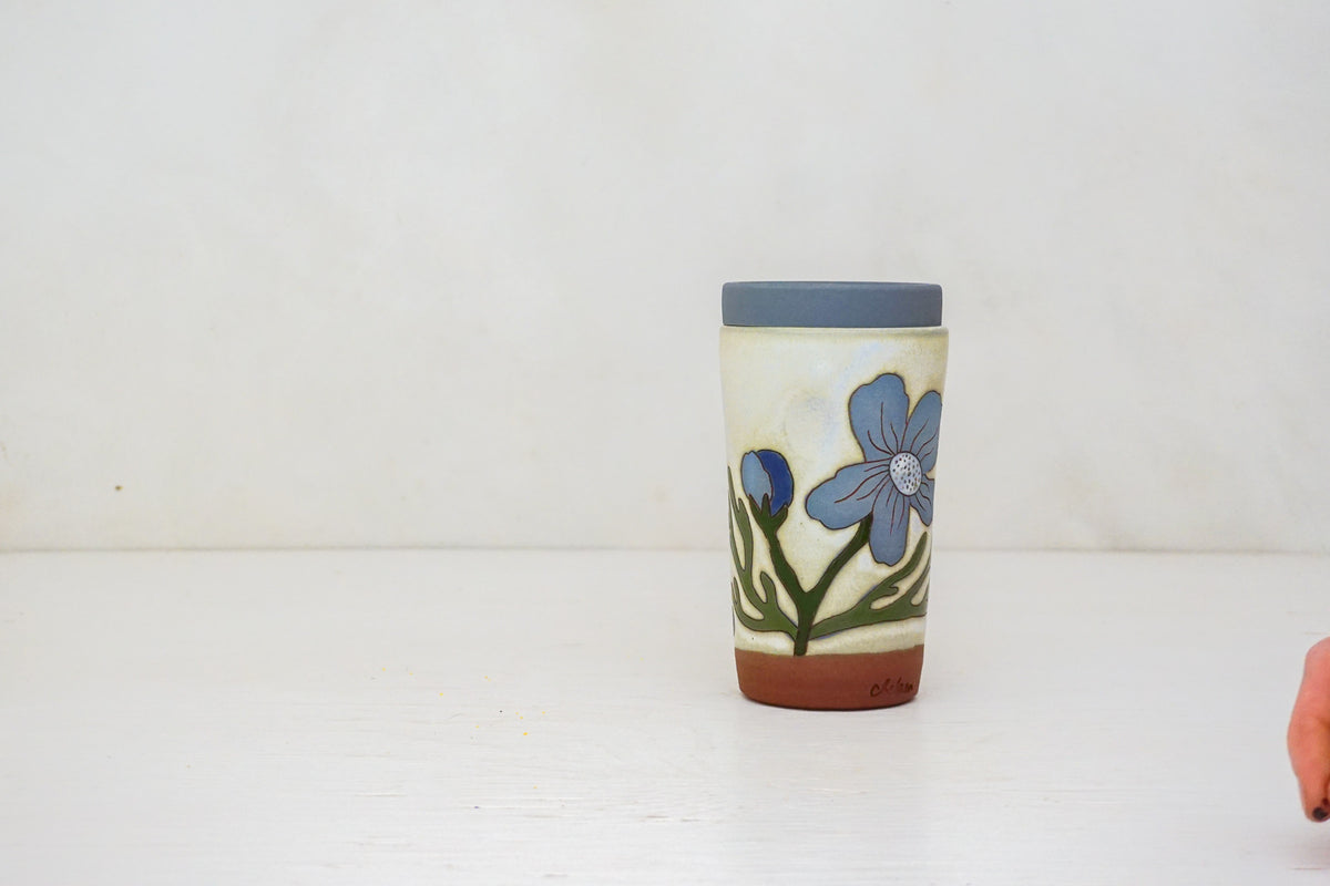 SILVER Blue Cosmo Flower Travel Cup in Bone