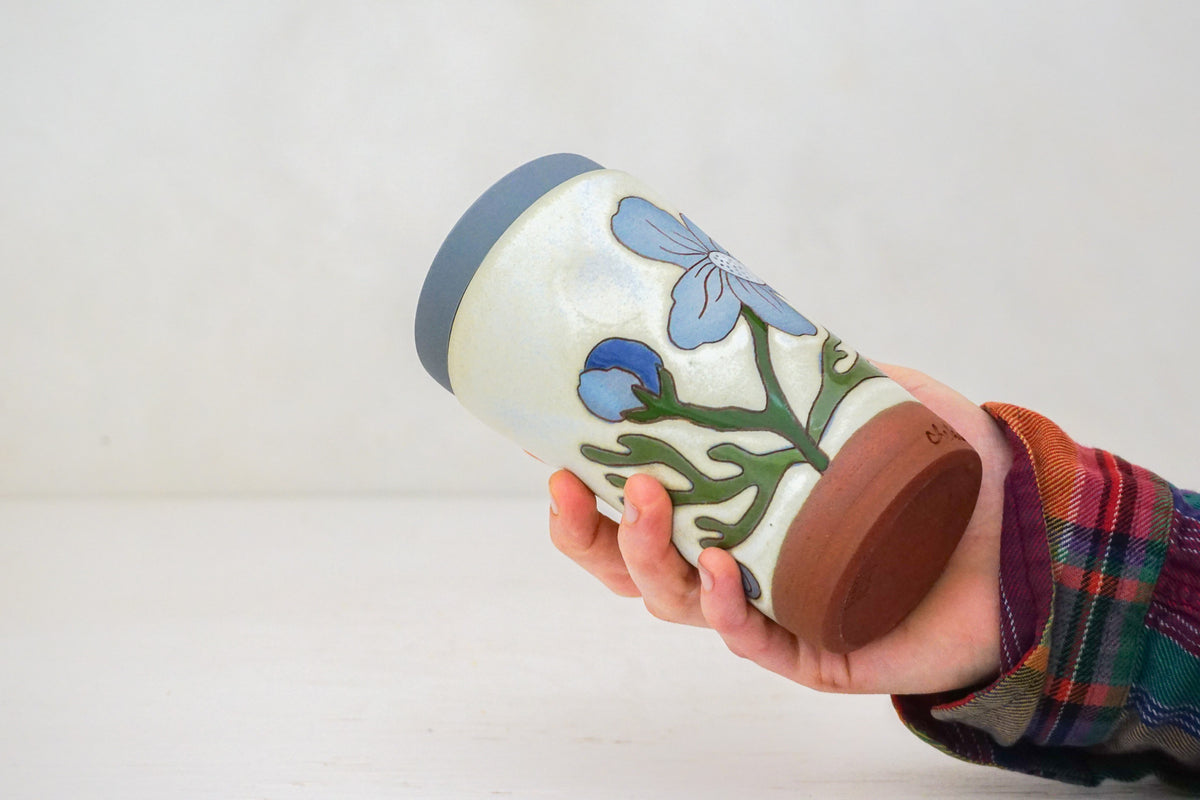 SILVER Blue Cosmo Flower Travel Cup in Bone