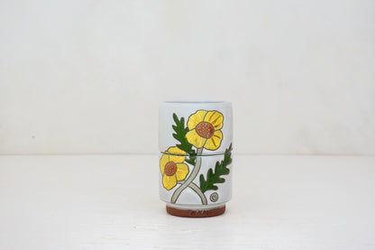 SILVER &amp; GOLD Yellow Flower stacker cups in White