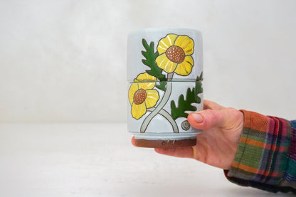 SILVER &amp; GOLD Yellow Flower stacker cups in White
