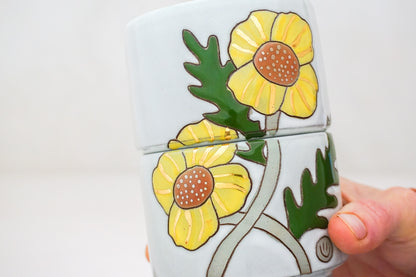 SILVER &amp; GOLD Yellow Flower stacker cups in White