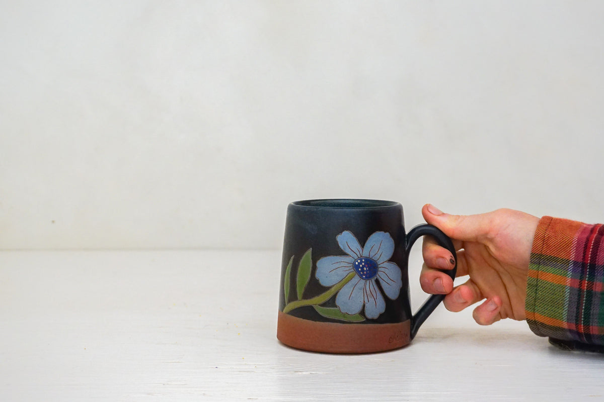 SILVER blue flower OG mug in Darby