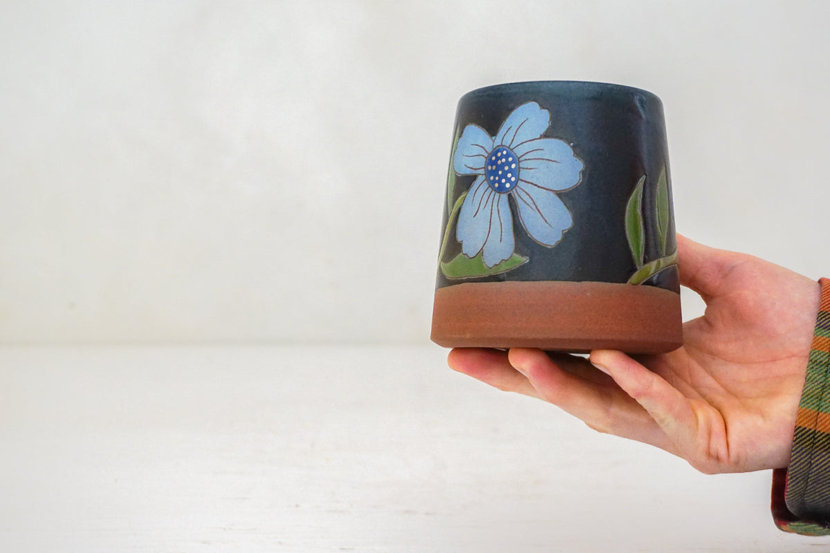 SILVER blue flower OG mug in Darby