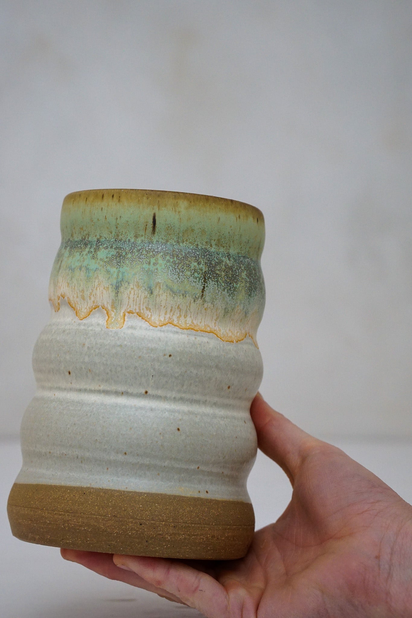 Rippled Vase in Limestone and Geyser