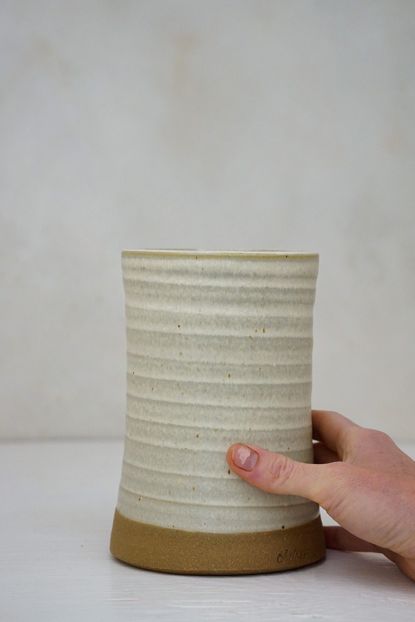 Slight Curved Vase in Limstone